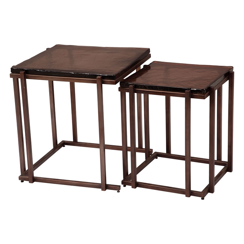 ZUO Shimai Recycled Sand Cast Glass and Iron Nesting Tables in Bronze (Set of 2)