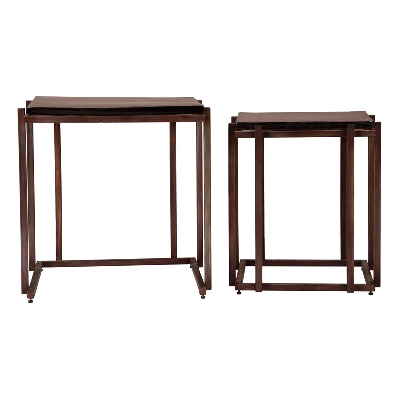 ZUO Shimai Recycled Sand Cast Glass and Iron Nesting Tables in Bronze (Set of 2)