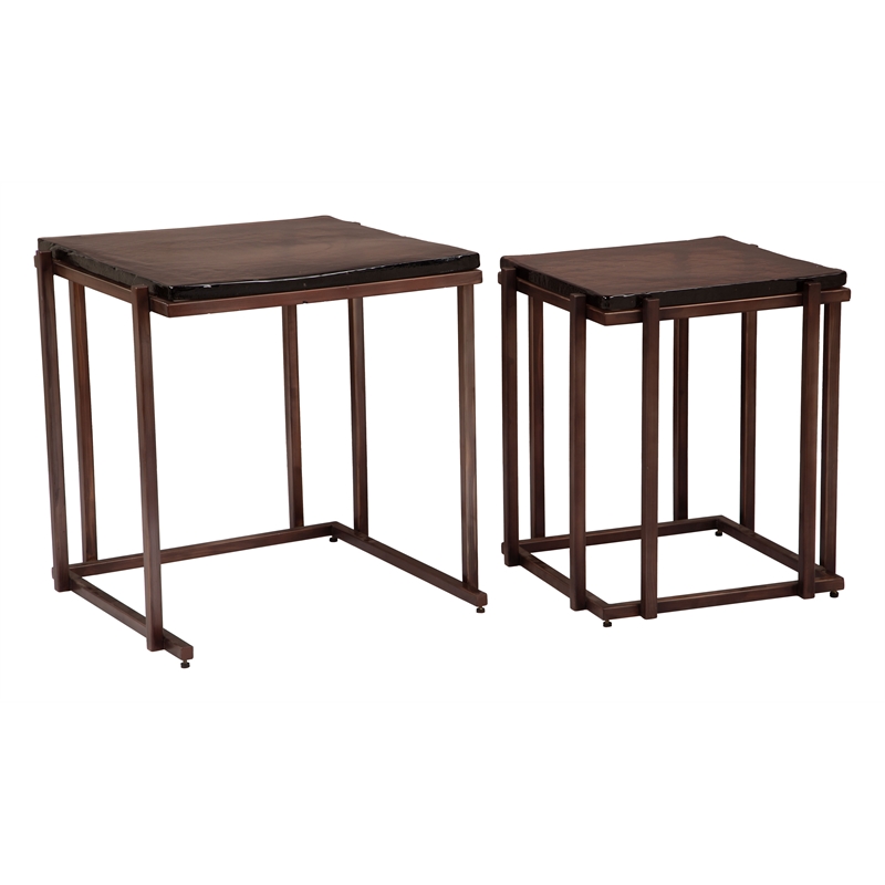 ZUO Shimai Recycled Sand Cast Glass and Iron Nesting Tables in Bronze (Set of 2)