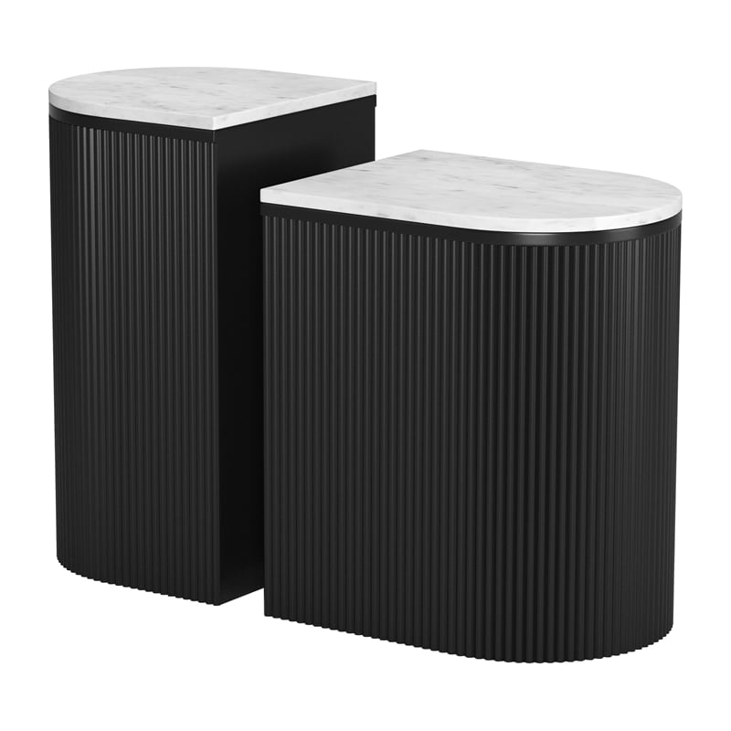 ZUO Ormara Marble-Top Side Table Set in White & Black (Set of 2)