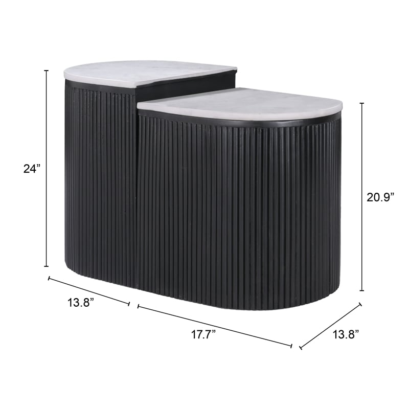 ZUO Ormara Marble-Top Side Table Set in White & Black (Set of 2)
