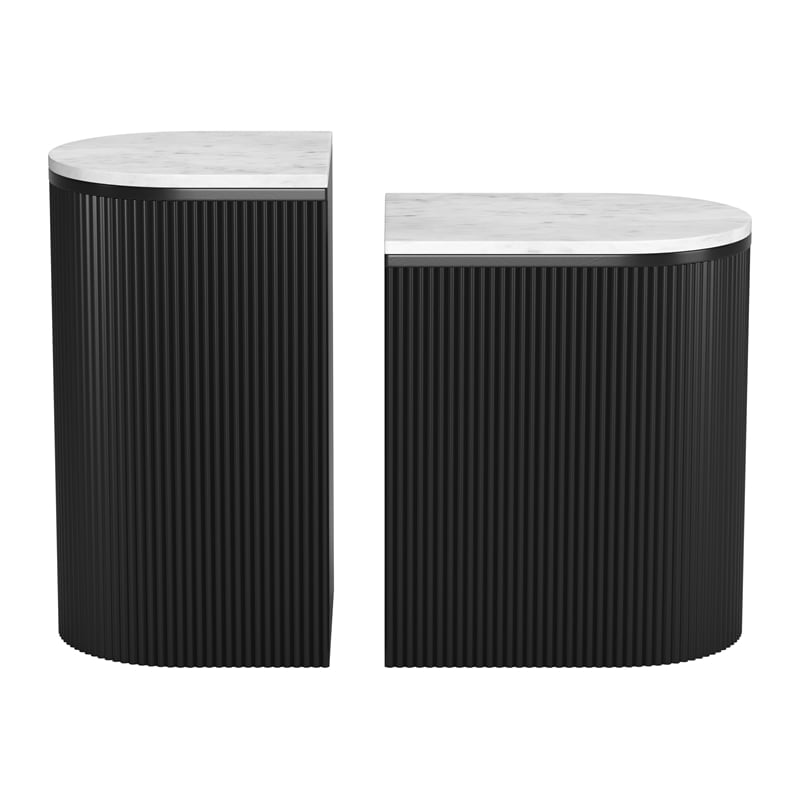 ZUO Ormara Marble-Top Side Table Set in White & Black (Set of 2)