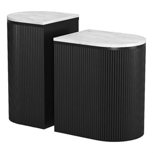 ZUO Ormara Marble-Top Side Table Set in White & Black (Set of 2)