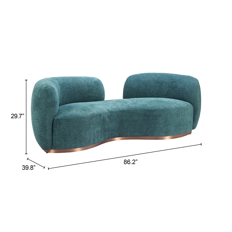 ZUO Jamela Polyester Shearling Fabric Upholstered Sofa in Teal