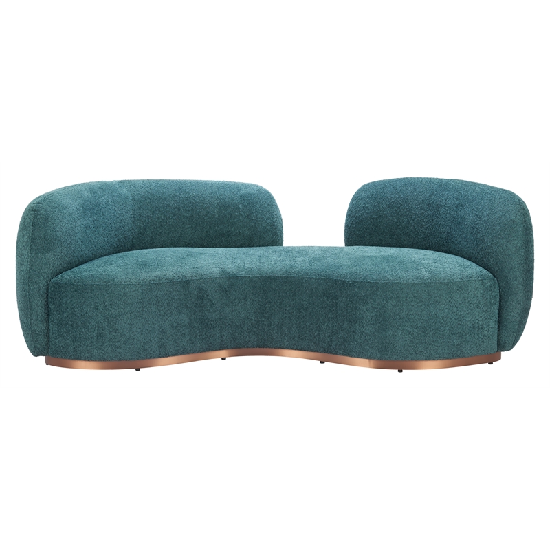 ZUO Jamela Polyester Shearling Fabric Upholstered Sofa in Teal