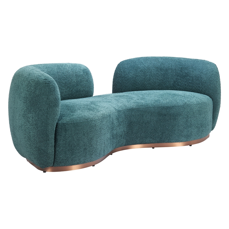 ZUO Jamela Polyester Shearling Fabric Upholstered Sofa in Teal