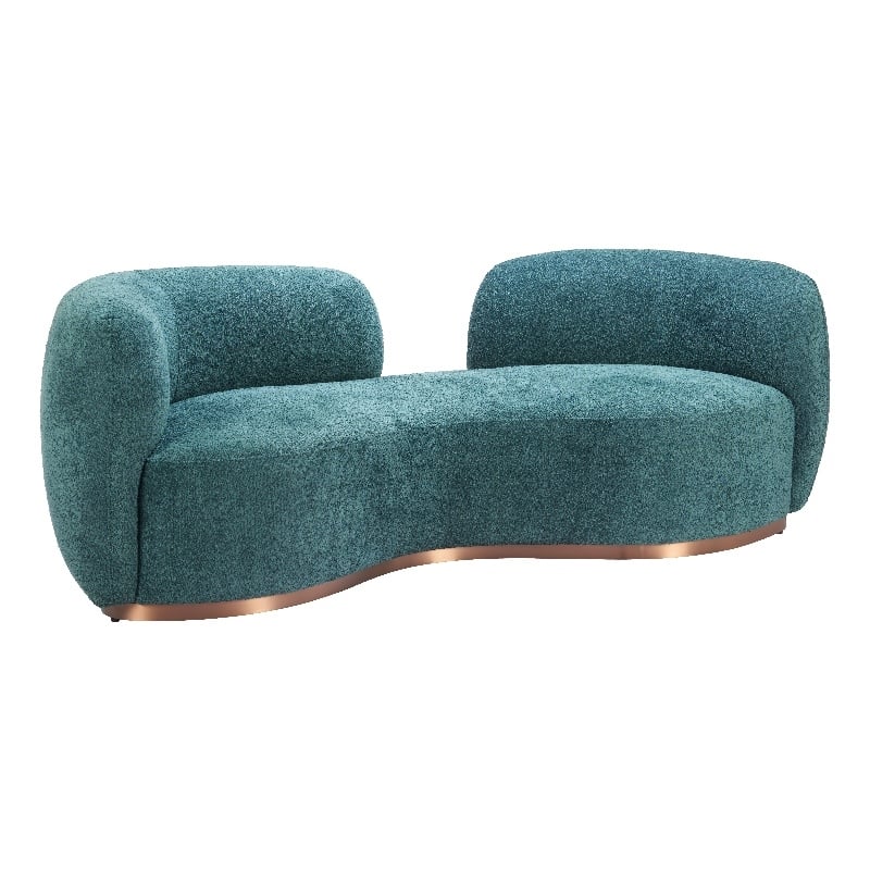 ZUO Jamela Polyester Shearling Fabric Upholstered Sofa in Teal