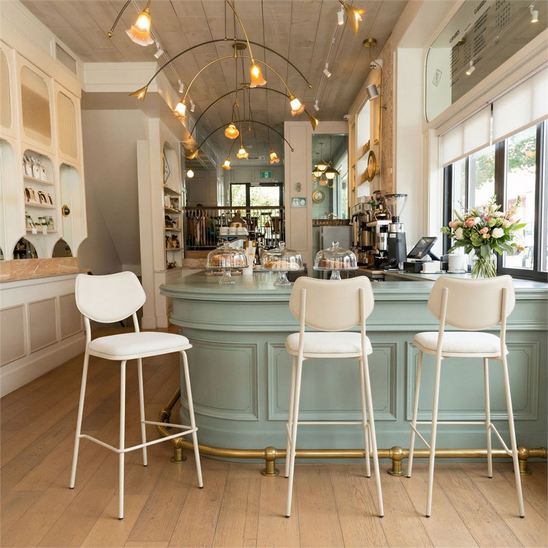 ZUO Zeal Faux Leather Bar Stool in Light Gray & Beige (Set of 4)