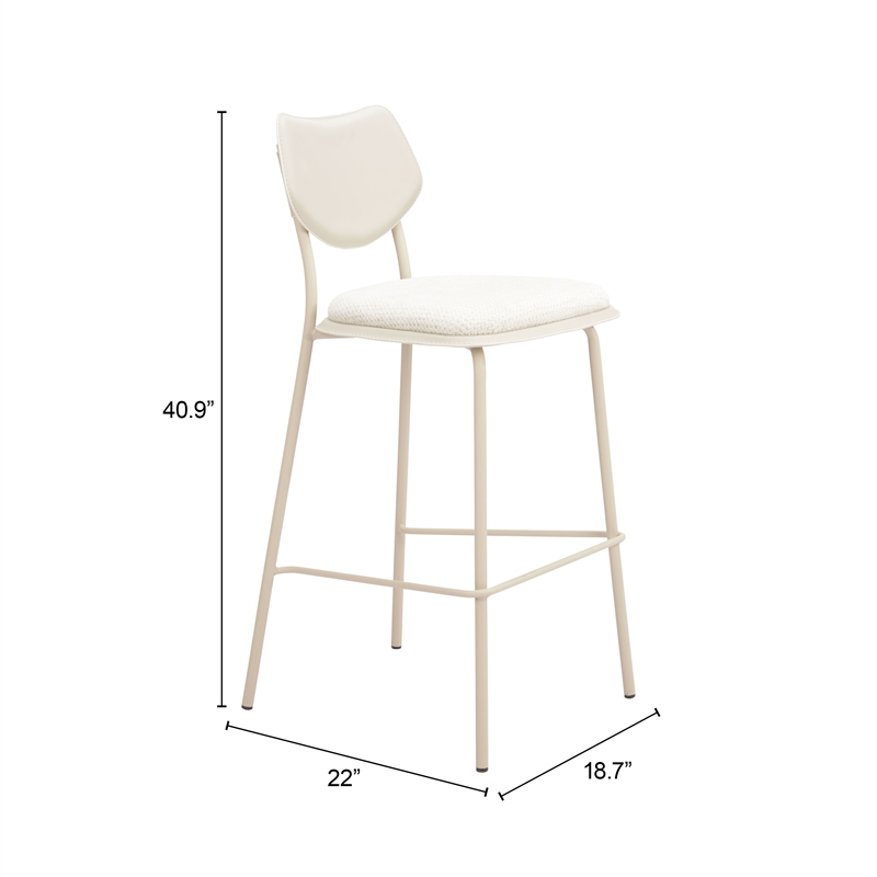 ZUO Zeal Faux Leather Bar Stool in Light Gray & Beige (Set of 4)