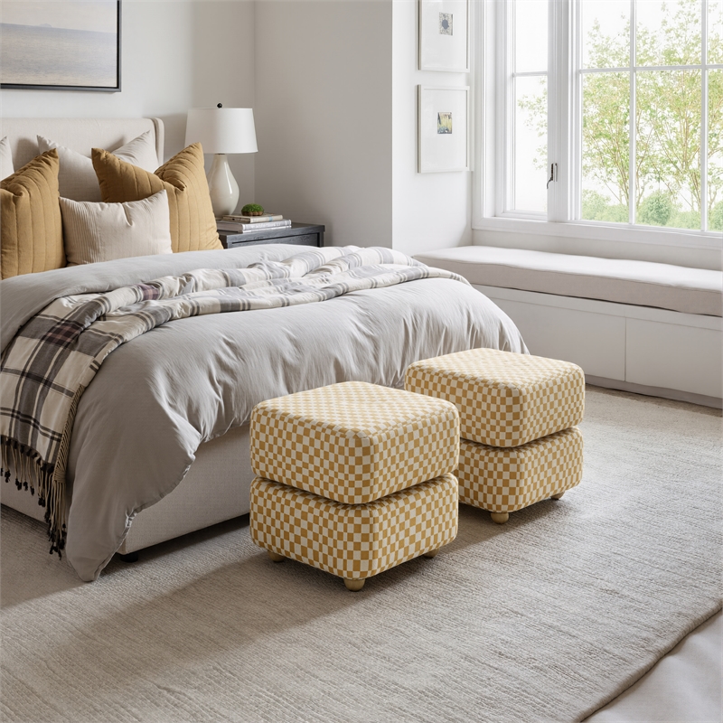 ZUO Haki Polyester Fabric Upholstered Ottoman in Multi-Color
