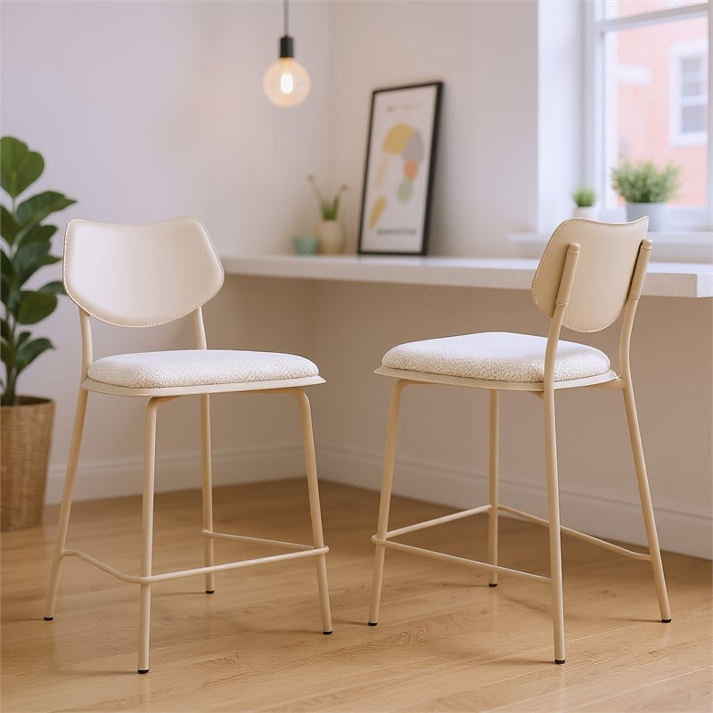 ZUO Zeal Faux Leather Counter Stool in Light Gray & Beige (Set of 4)