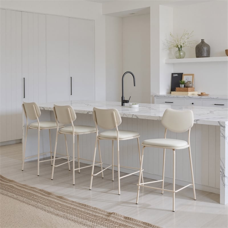 ZUO Zeal Faux Leather Counter Stool in Light Gray & Beige (Set of 4)