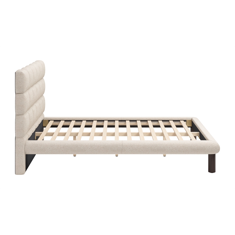 ZUO Placid Shearling-Style Fabric Upholstered Queen Bed in Beige