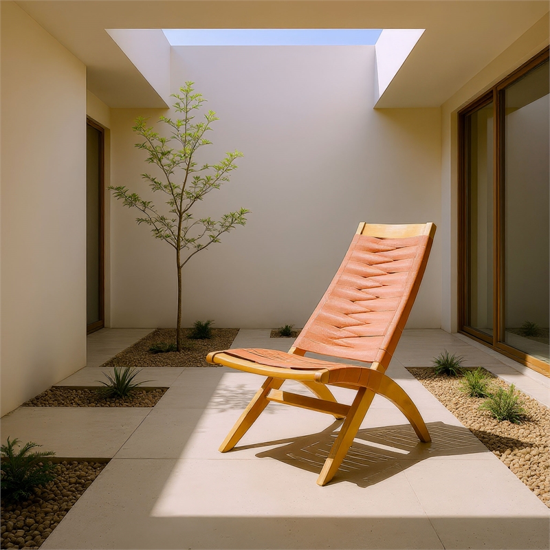ZUO Rova Solid Wood with Synthetic Rattan Weave Lounge Chair in Terracotta