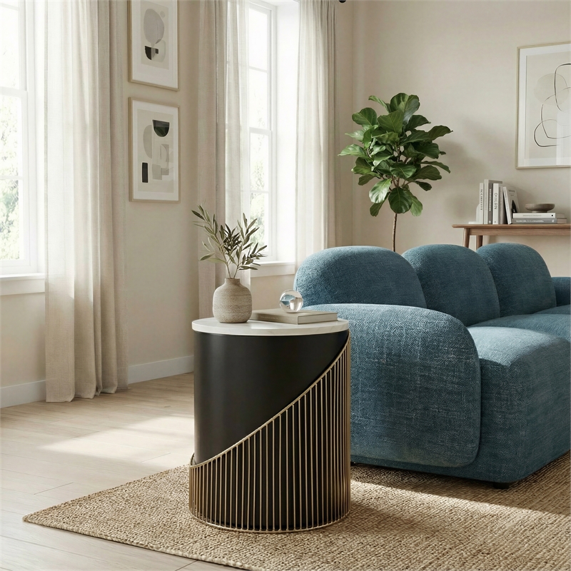 ZUO Tova Round Marble Top Side Table in Multi-Color