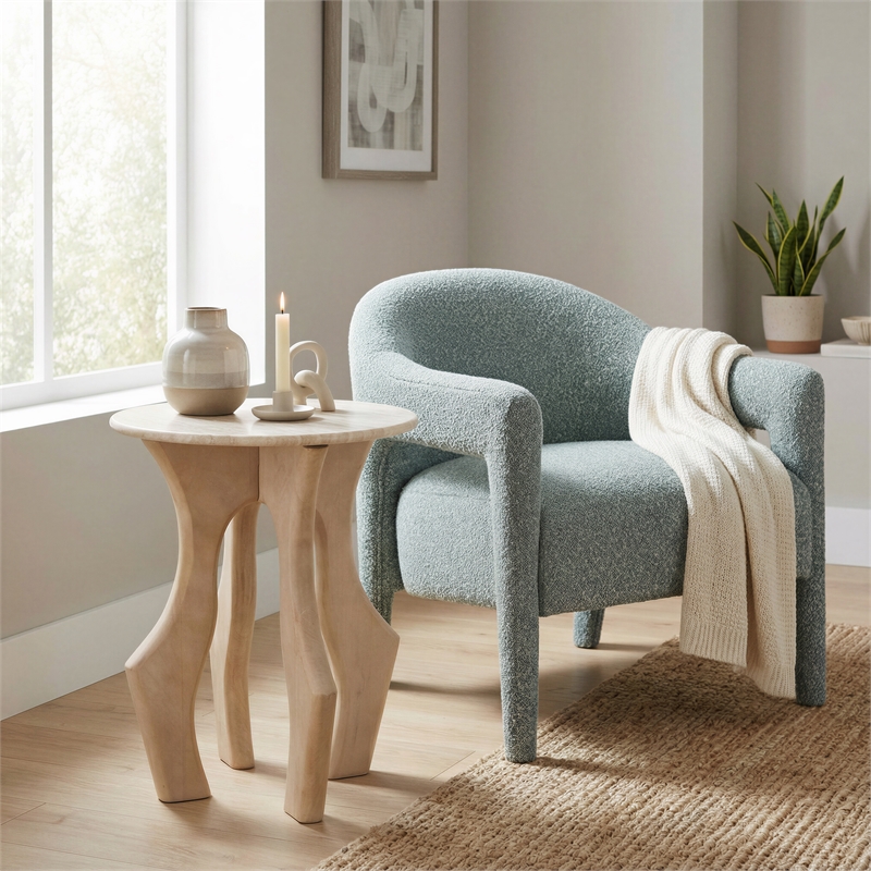 ZUO Eluma Shearling Style Fabric Accent Chair in Dusty Teal