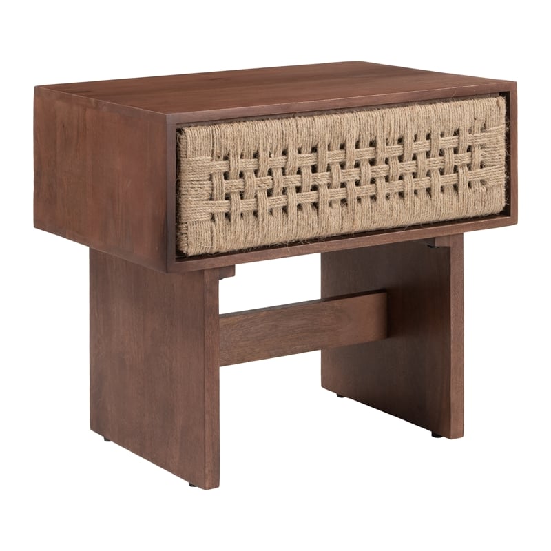 ZUO Amaria Solid Wood 1-Drawer Bedroom Nightstand in Natural & Walnut