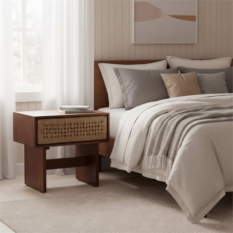 ZUO Amaria Solid Wood 1-Drawer Bedroom Nightstand in Natural & Walnut
