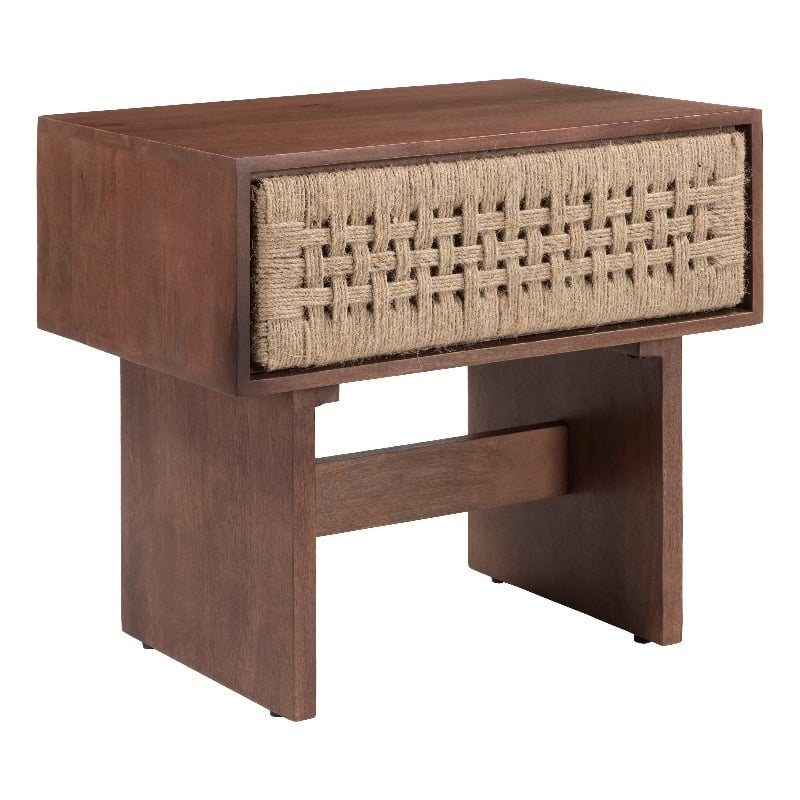 ZUO Amaria Solid Wood 1-Drawer Bedroom Nightstand in Natural & Walnut
