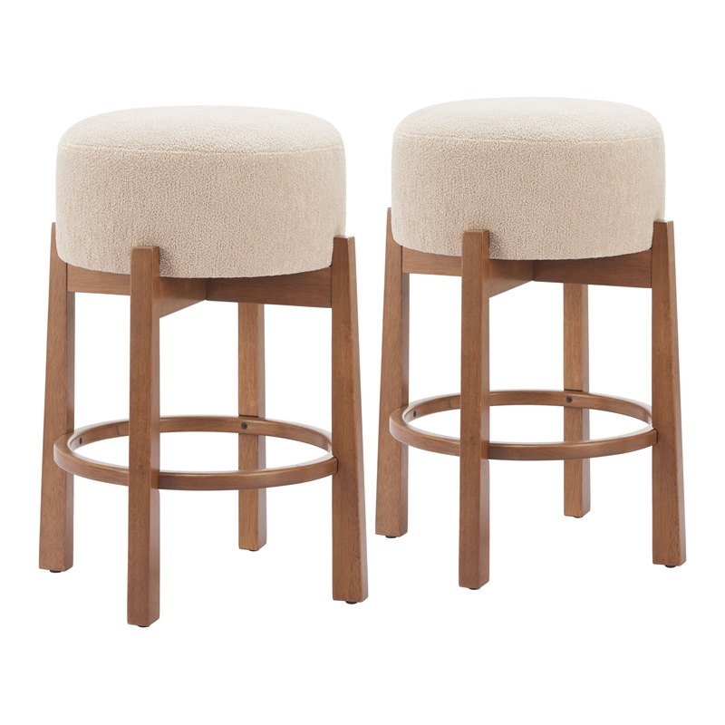 Nade Counter Stool (Set of 2) Beige & Walnut
