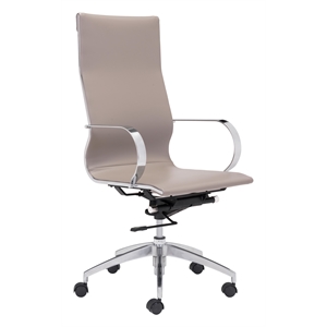 ZUO Glider Faux Leather Upholstered High-Back Office Chair in Taupe