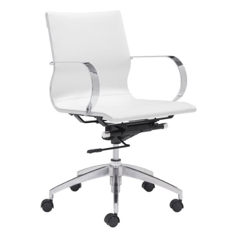 Zuo Glider Low Back Faux Leather Office Chair In White 100375 Zuo Glider Low Back Faux Leather Office Chair In White