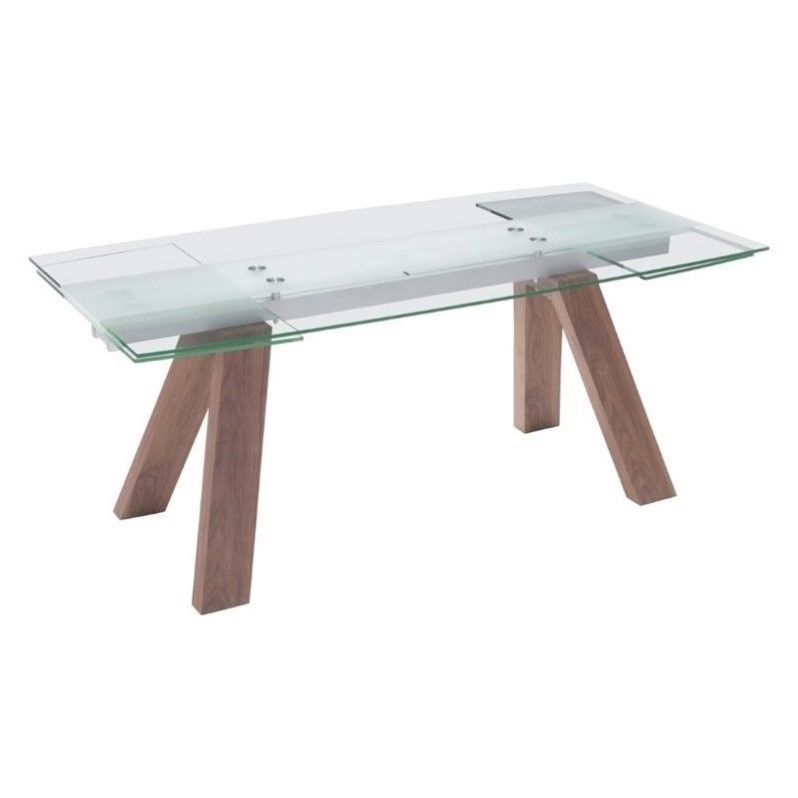Zuo Wonder Extendable Glass Dining Table In Walnut 100263 Zuo Wonder Extendable Glass Dining Table In Walnut