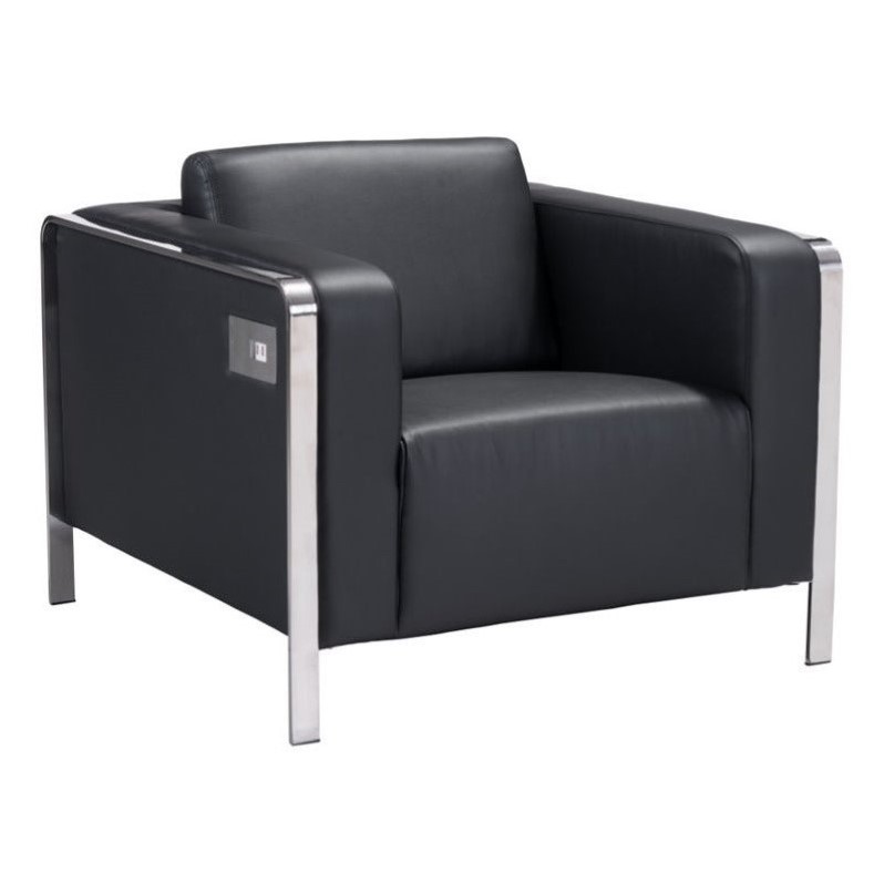 Zuo Thor Faux Leather Armchair In Black 100385 Zuo Thor Faux Leather Armchair In Black