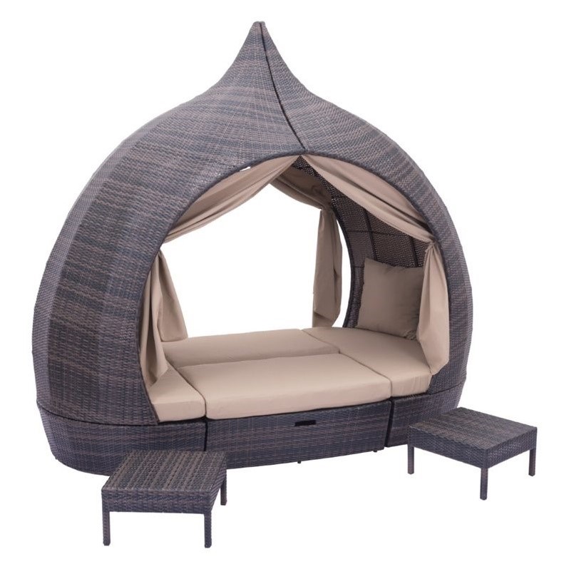 Zuo Majorca Outdoor Daybed Brown And Beige 703603 - Zuo Wicker Patio Furniture Zuo Majorca Outdoor Daybed Brown And Beige 703603 - Zuo Wicker Patio Furniture