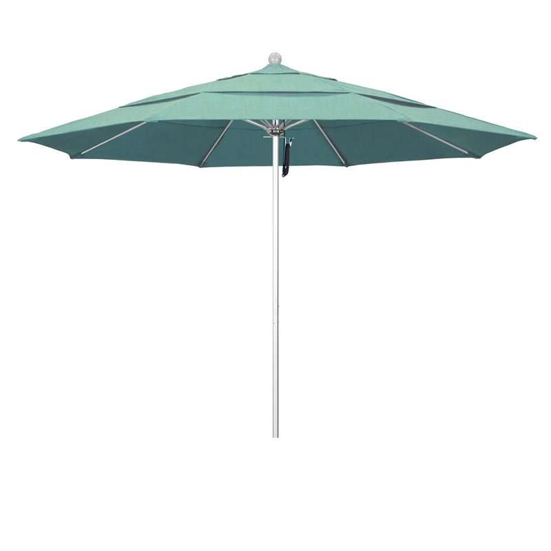 California Umbrella Venture 11' Silver Market Umbrella in Mist
