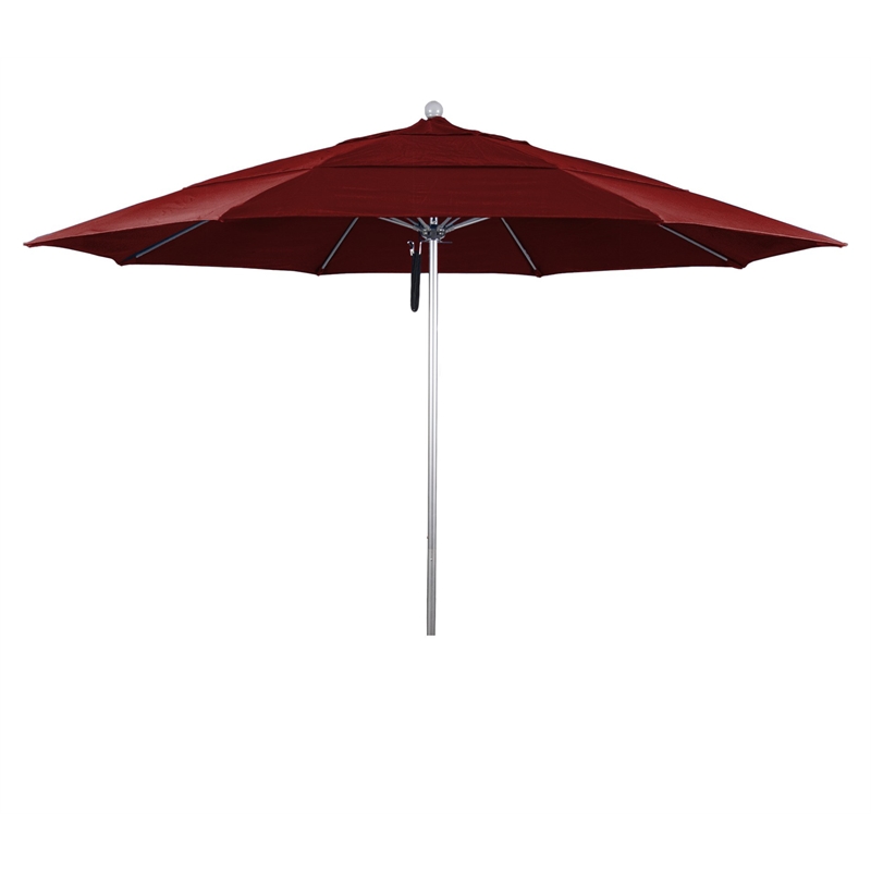 California Umbrella Venture 11' Silver Market Umbrella in Jockey Red
