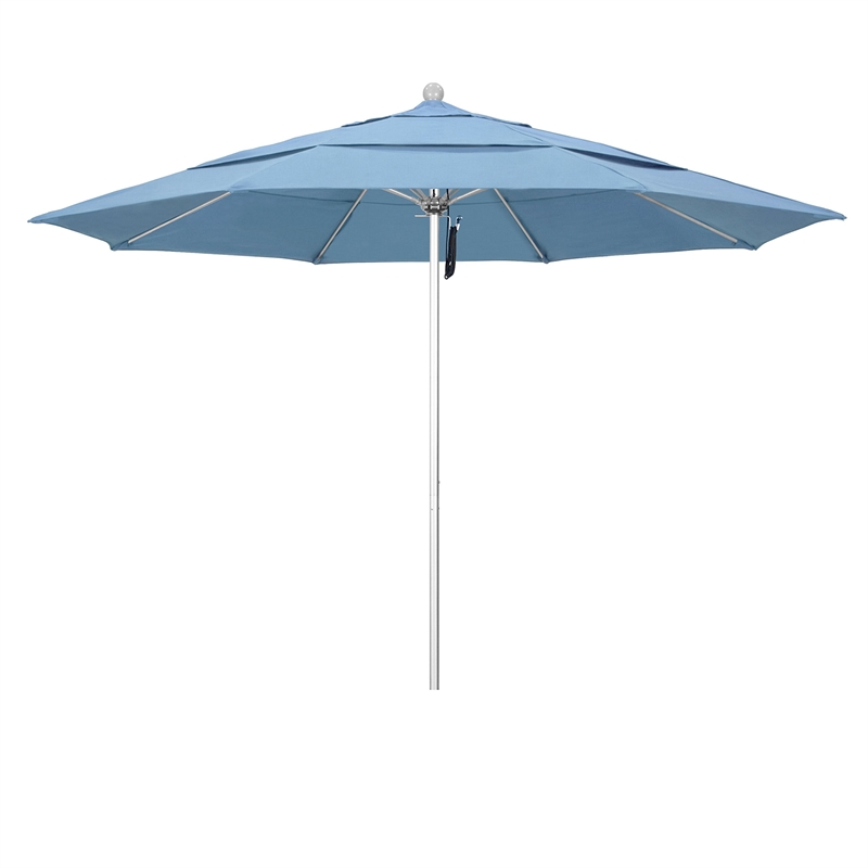 California Umbrella Venture 11' Silver Market Umbrella in Air Blue
