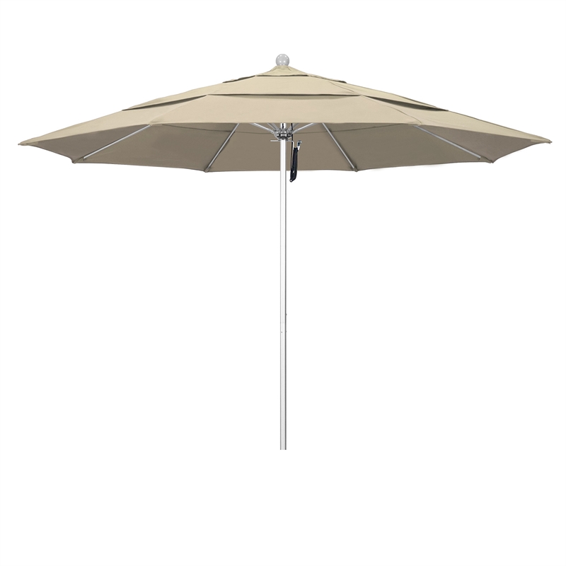 California Umbrella Venture 11' Silver Market Umbrella in Beige