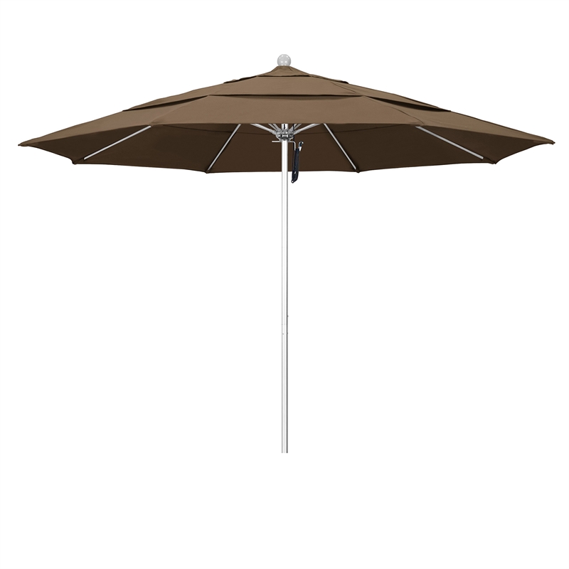 California Umbrella Venture 11' Silver Market Umbrella in Cocoa