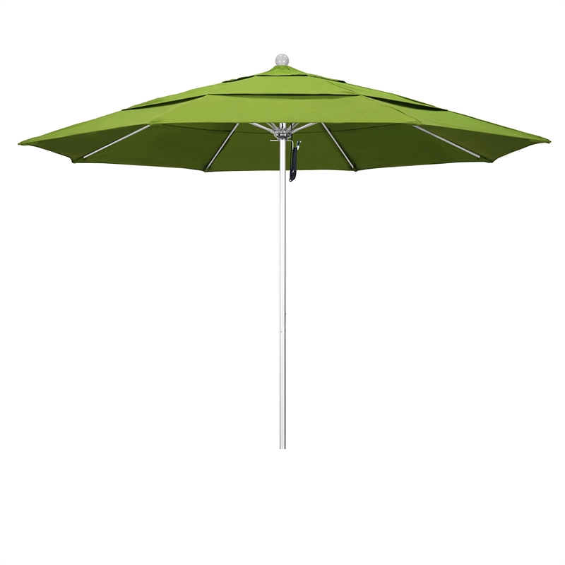 California Umbrella Venture 11' Silver Market Umbrella in Macaw