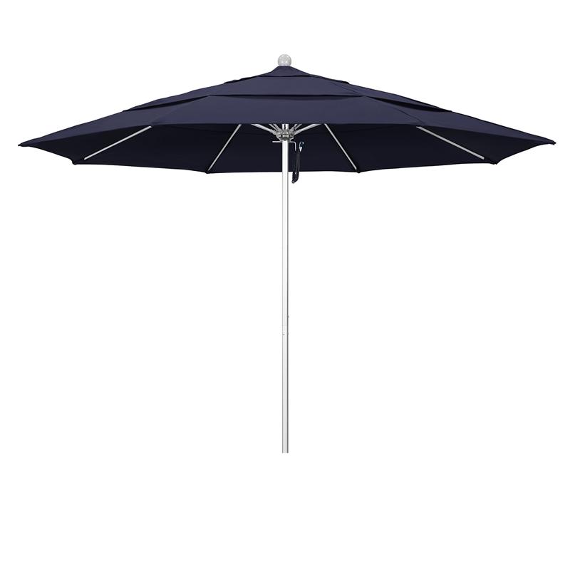 California Umbrella Venture 11' Silver Market Umbrella in Navy