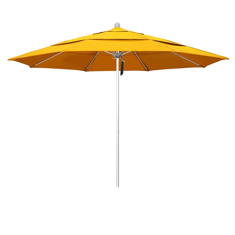 California Umbrella Venture 11' Silver Market Umbrella in Yellow