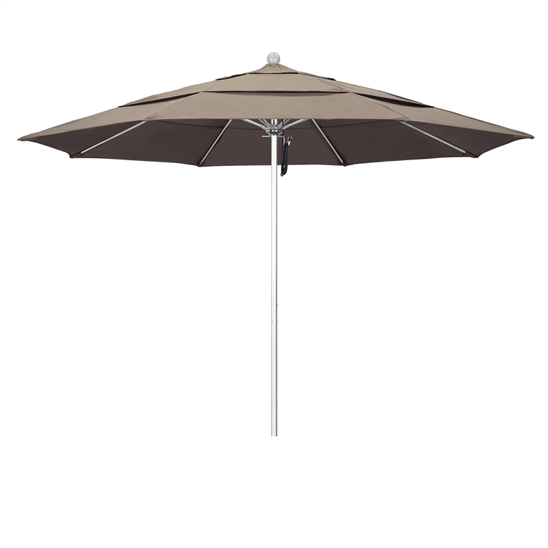 California Umbrella Venture 11' Silver Market Umbrella in Taupe