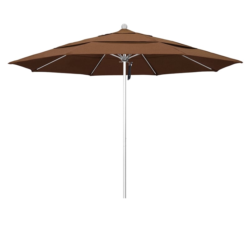 California Umbrella Venture 11' Silver Market Umbrella in Canvas Teak
