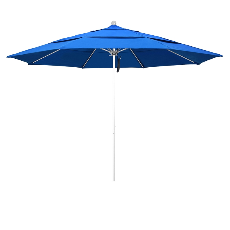 California Umbrella Venture 11' Silver Market Umbrella in Royal Blue
