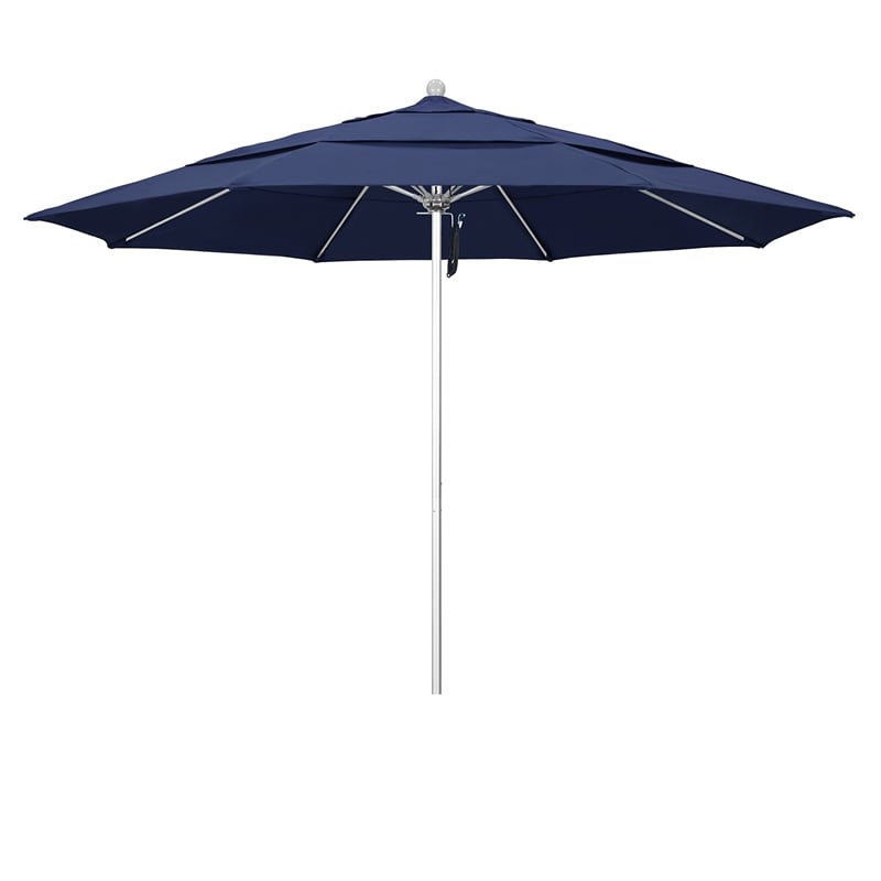 California Umbrella Venture 11' Silver Market Umbrella in Navy Blue