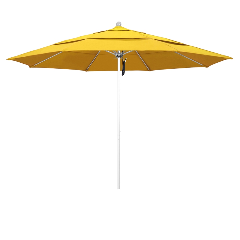 California Umbrella Venture 11' Silver Market Umbrella in Lemon