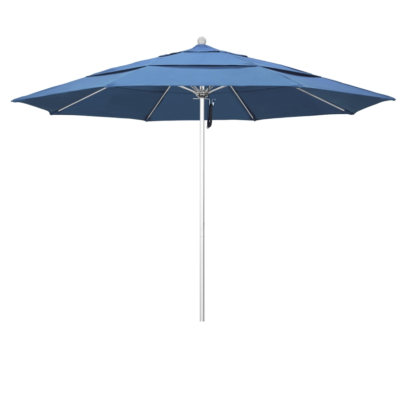 California Umbrella Venture 11' Silver Market Umbrella in Frost Blue