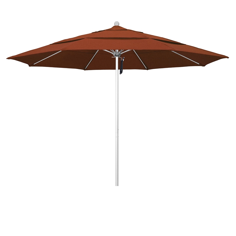 California Umbrella Venture 11' Silver Market Umbrella in Terracotta