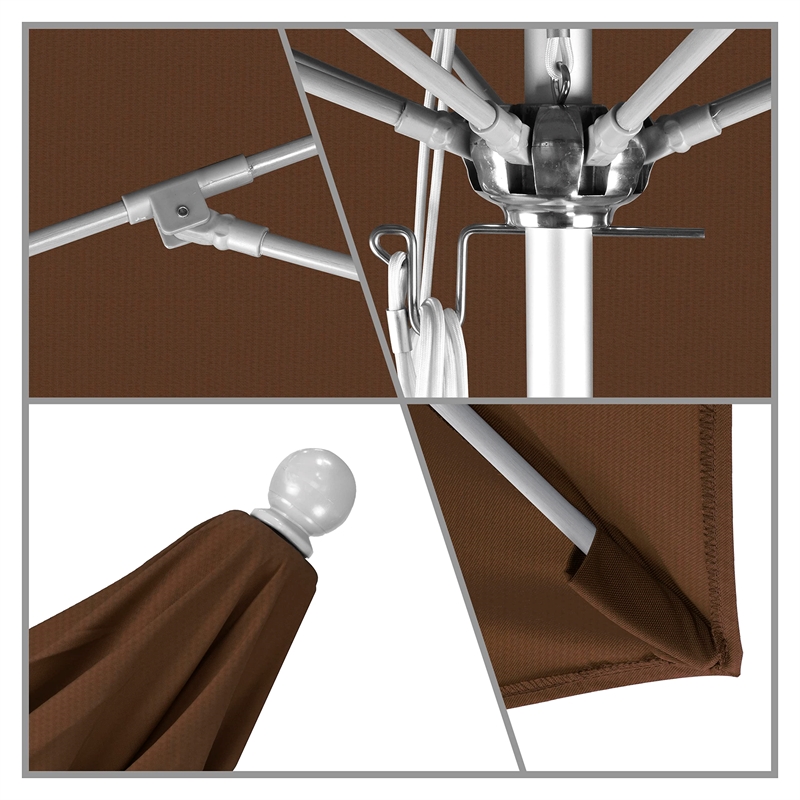 California Umbrella Venture 11' Silver Market Umbrella in Teak
