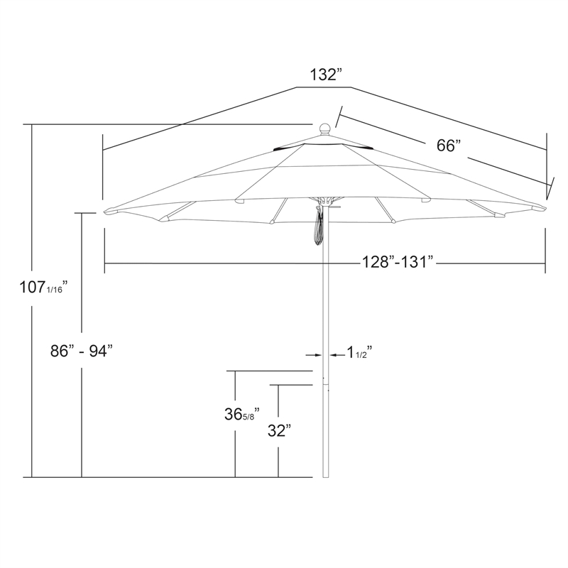 California Umbrella Venture 11' Silver Market Umbrella in Teak