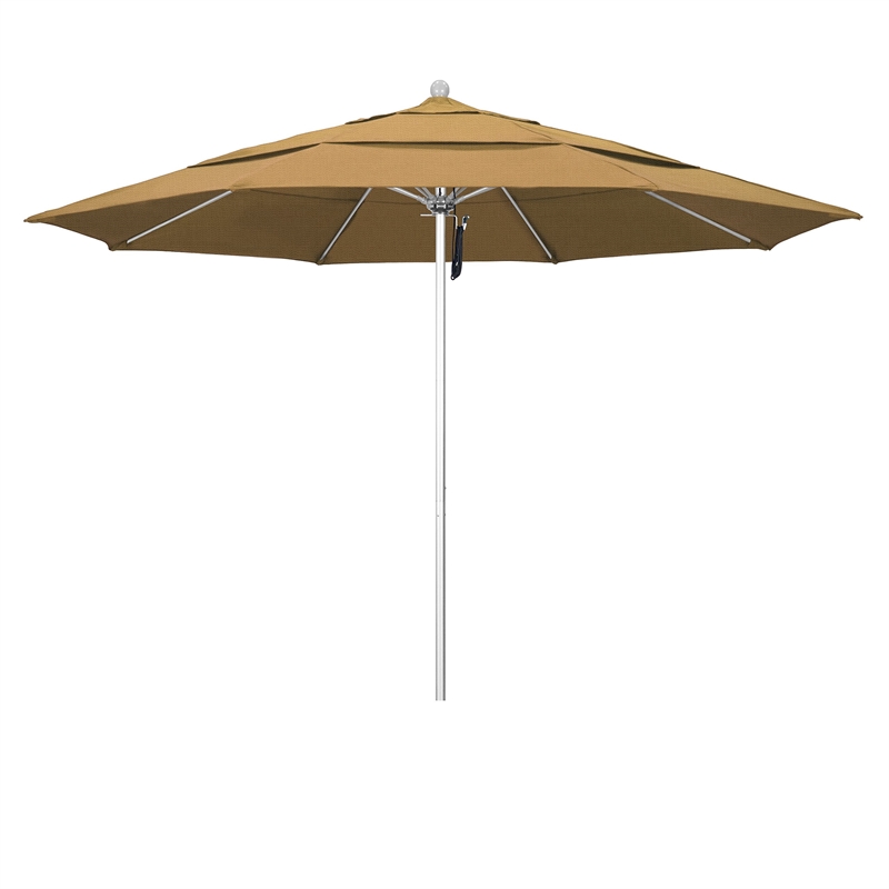 California Umbrella Venture 11' Silver Market Umbrella in Straw