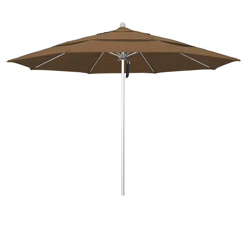 California Umbrella Venture 11' Silver Market Umbrella in Sesame
