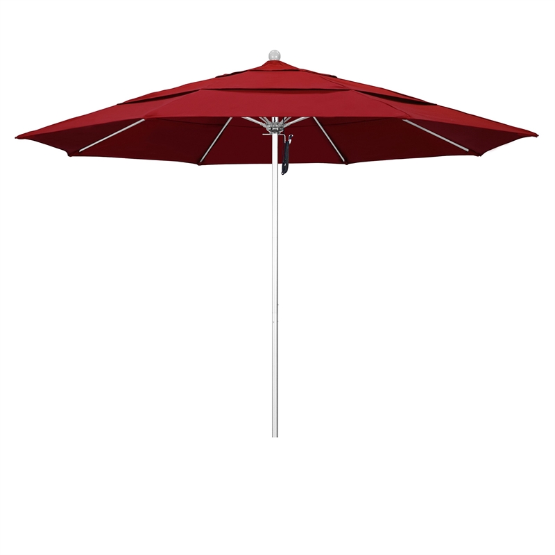 California Umbrella Venture 11' Silver Market Umbrella in Red