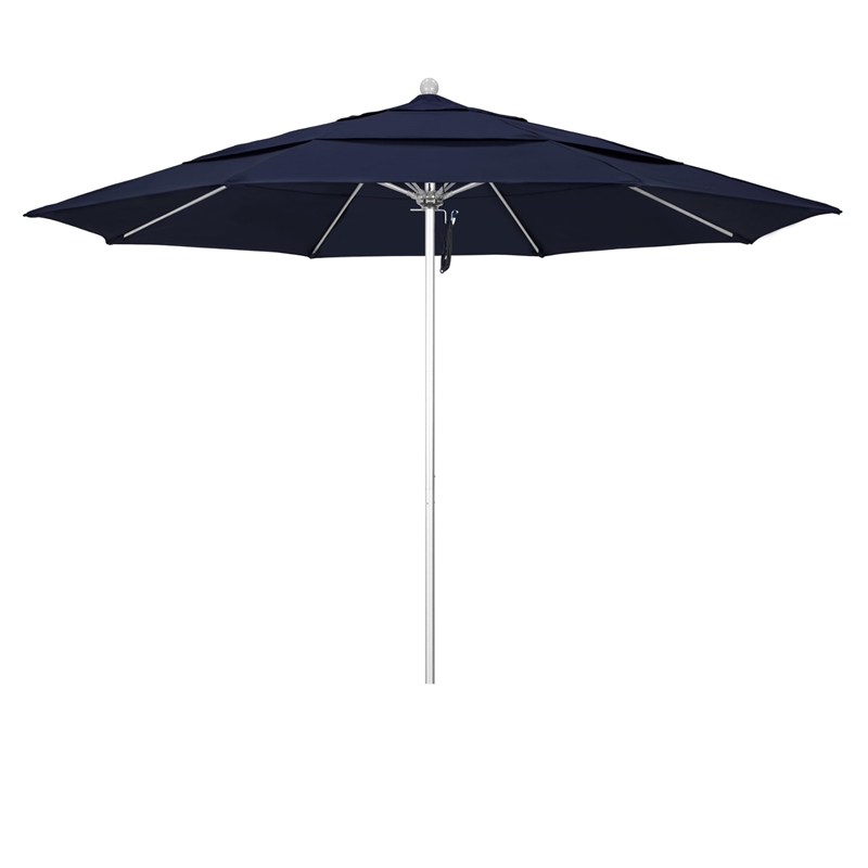 California Umbrella Venture 11' Silver Market Umbrella in Navy Blue